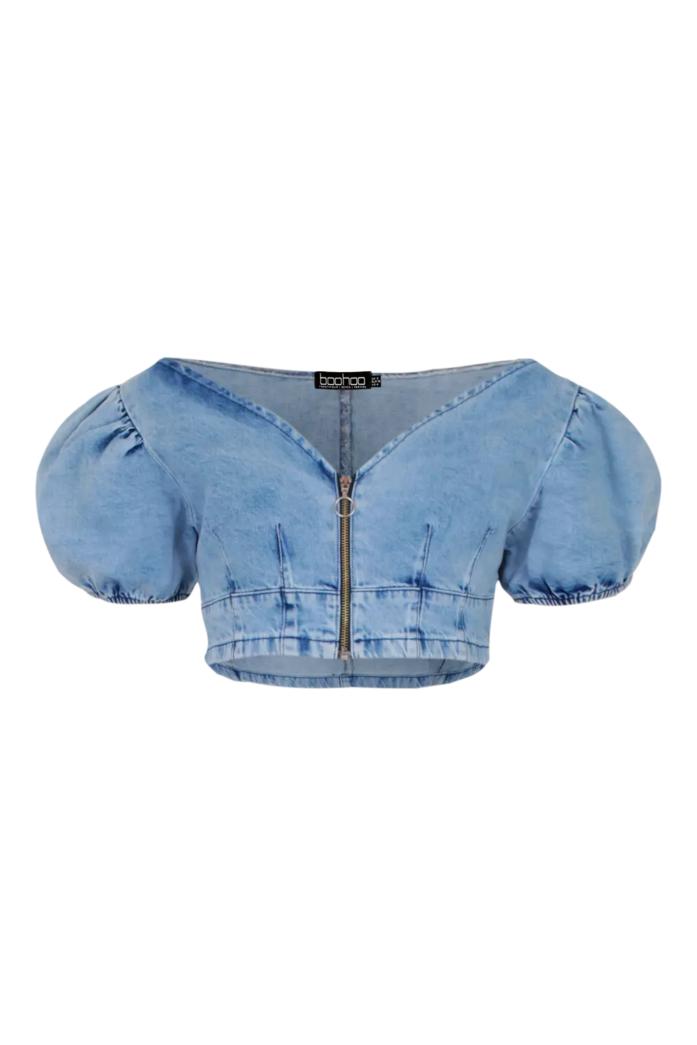 Puff Sleeve Denim Crop Top